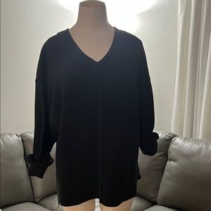 Aerie Oversized Black V-Neck Sweatshirt XS